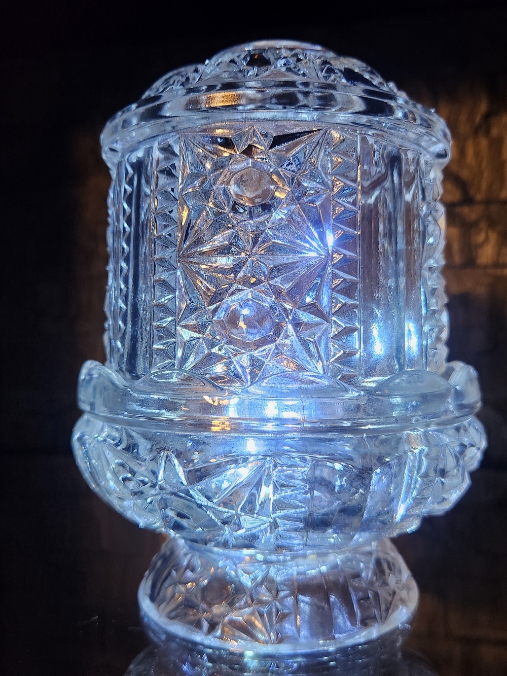 Vintage Indiana Glass Stars & Bars Clear Fairy Lamp w/ Set of Clear Fairy Lights